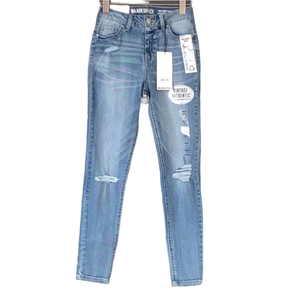 Blue Spice High Waist Skinny Ankle Distressed Vintage Recycle Jeans - Picture 1 of 15